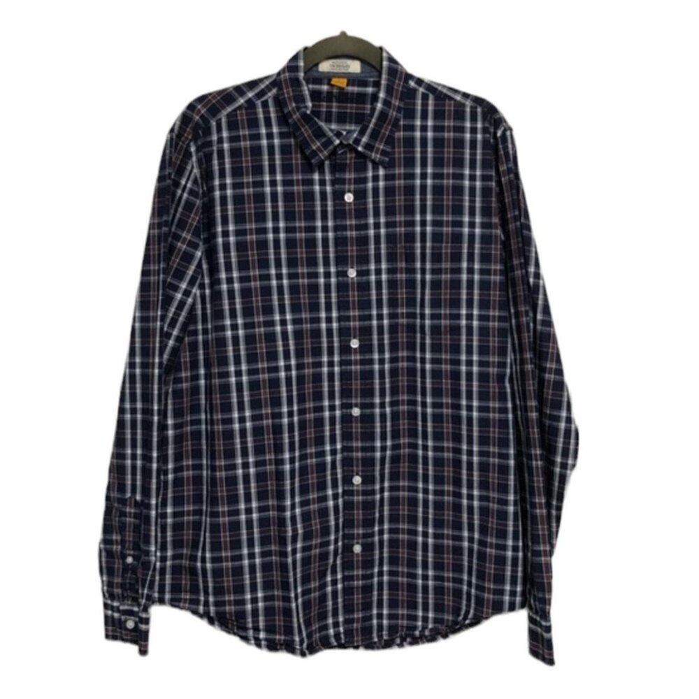 Indigo Mens athletic button down shirt Plaid size large